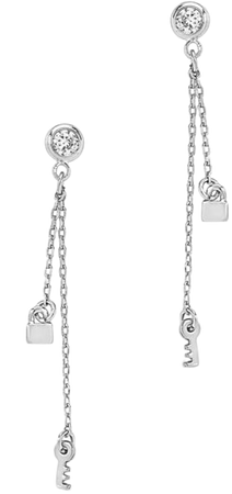 Silver Key&Lock Dangle Stud Earring