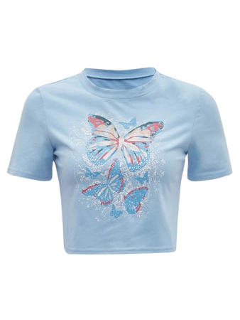Butterfly Graphic Crop Tee | ROMWE USA