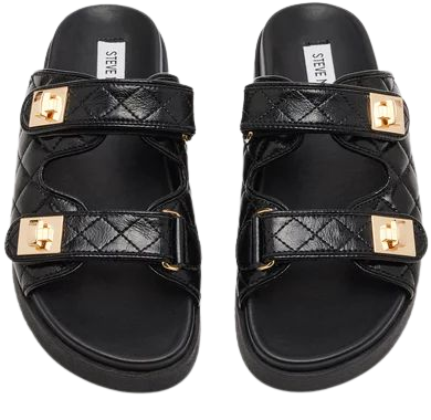 SCHMONA Black Leather Quilted Slide | Women's Sandals – Steve Madden