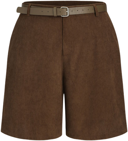 Corduroy Middle Waist Belted Pocket Shorts Curve & Plus - Cider