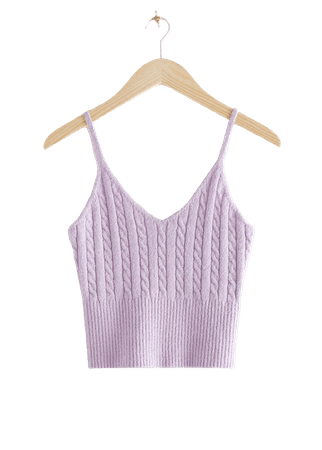 V-Neck Cable Knit Top - Lilac - Tanktops & Camisoles - & Other Stories