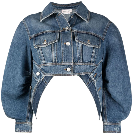Shop blue Alexander McQueen cropped puff-sleeve denim jacket with Express Delivery - Farfetch