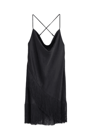 Fringed Satin Dress - Black - Ladies | H&M US