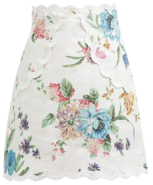 Ninety Six Floral Printed Linen Skirt - Womens - White Print