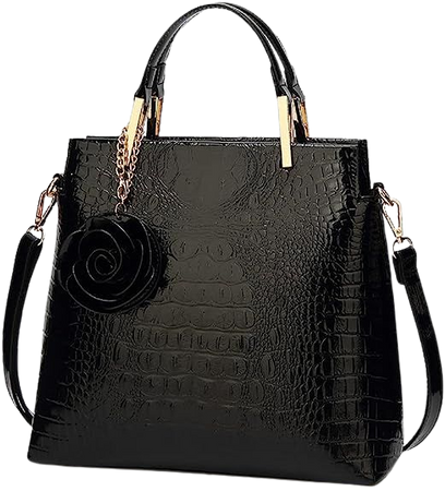 Amazon.com: XingChen Shiny Patent Leather Women Handbag Crocodile Pattern Shoulder Bag Flower Pendant Top Handle Tote Satchel Purse Black : Clothing, Shoes & Jewelry