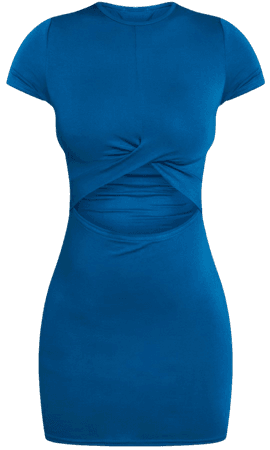 Blue Jersey Twist Cut Out T Shirt Dress | PrettyLittleThing USA