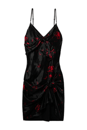 Knotted Floral-print Satin Mini Dress - Black