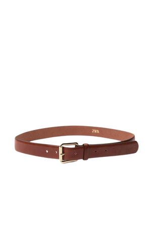 LEATHER BELT WITH SQUARE BUCKLE - Brown | ZARA United States