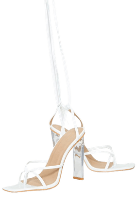 White Clear Heel Lace Up Heels | Shoes | PrettyLittleThing USA
