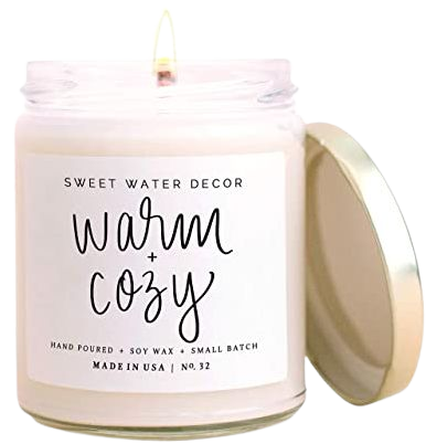 Amazon.com: Sweet Water Decor Warm and Cozy Candle | Pine, Orange, Cinnamon, and Fir Winter Scented Soy Wax Candle for Home | 9oz Clear Glass Jar, 40 Hour Burn Time, Made in the USA: Handmade
