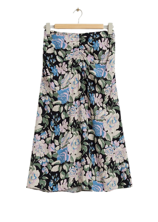 Ruched Midi Skirt - Black Floral Print - Midi skirts - & Other Stories US