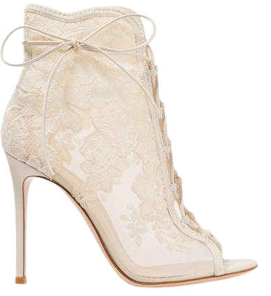 Giada 100 Lace-up Mesh, Leather And Lace Ankle Boots - White