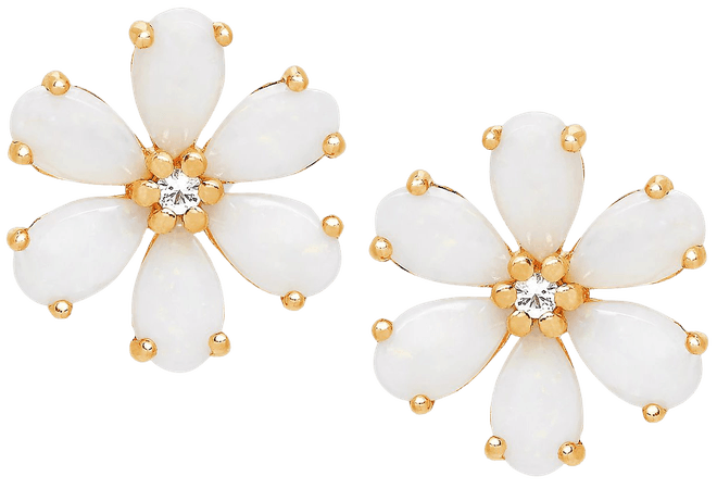 Macy's Opal (1-1/5 ct. t.w.) & White Topaz Accent Flower Stud Earrings in 14k Gold