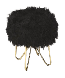 Black Faux Fur Gold Legs Vanity Seat Footstool $179