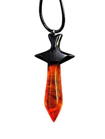 Wood and Resin Flaming Sword Necklace