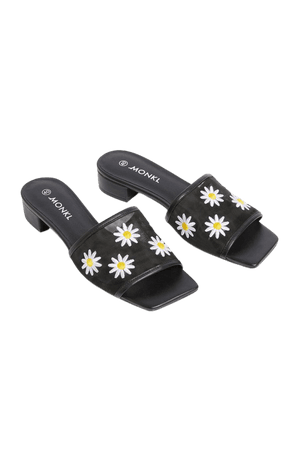 Slip-on daisy sandals - Embroidered daisies - Shoes - Monki WW