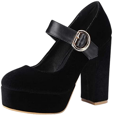 Amazon.com | MIOKE Women's Platform Chunky High Block Heel Pumps Round Toe Comfort Buckle Strap Mary Jane Dress Shoes Black | Pumps