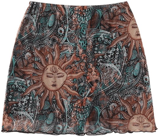 Plus Tribal Print Lettuce Trim Mesh A-line Skirt | SHEIN USA
