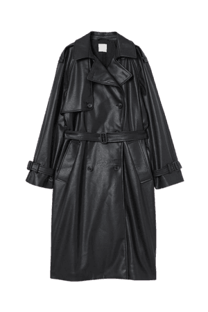 Faux Leather Trenchcoat - Black - Ladies | H&M US