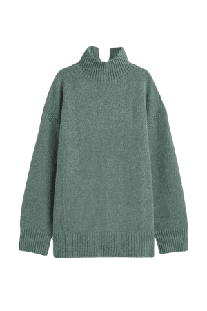 Oversized Turtleneck Sweater - Light sage green - Ladies | H&M US
