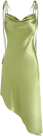 Green Satin Asymmetrical Hem Cami Dress - Cider