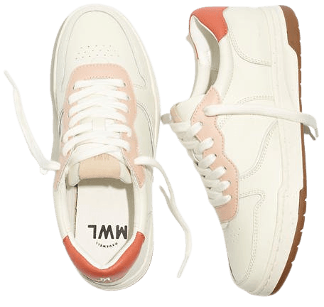 Court Sneakers in White and Pink Leather