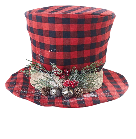 The Lakeside Collection Plaid Top Hat Christmas Tree Topper Ornament - Indoor Holiday Tree Accent
