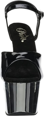 (Black Patent/ Silver) Pleaser Women's Adore-709 Ankle-Strap Sandal, Black Patent/Silver Chrome, 8 M US | Platforms & Wedges