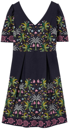 Puff Shoulder Jersey Dress - Navy, Oriental Palm | Boden US