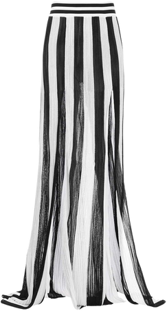 Balmain Pleated Striped Knit Maxi Skirt Size: 36