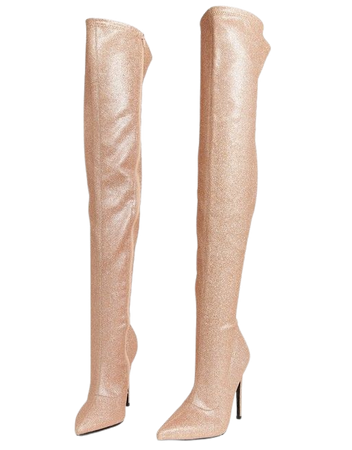 ASOS DESIGN Luxe Kendra stiletto thigh high boots in rose gold | ASOS rose gold