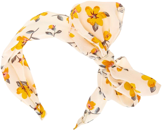 Yellow Flower Bow Headband - White | Claire's US