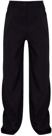 Black High Waist Woven Straight Leg Pants | PrettyLittleThing CA