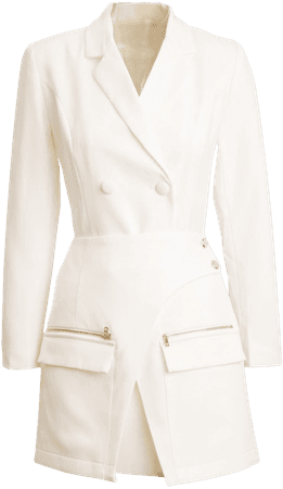 Zippered Blazer Dress - Double-breasted White Coat Dress - Lattelier