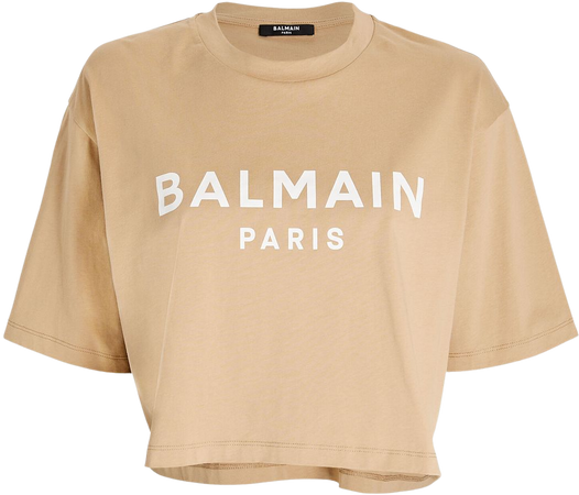 Balmain Cropped Logo T-Shirt In Beige | INTERMIX®