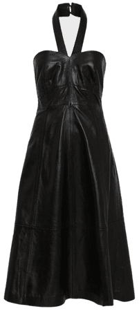 Leather Halter Full Skirted Midi Dress | Karen Millen