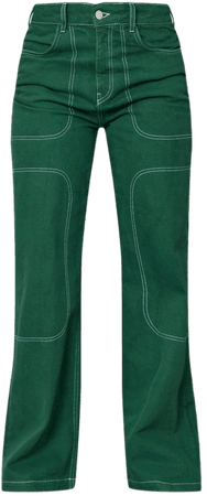 Forest Green Contrast Stich Wide Leg Jean | PrettyLittleThing CA