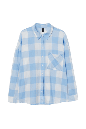 H&M+ Wide-cut Shirt - Light blue/white plaid - Ladies | H&M US