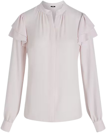 Relaxed Gathered Neck Ruffle Shoulder Portofino Shirt | Express