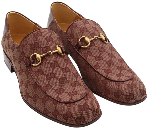 Gucci Men's GG Supreme Canvas Horsebit Burgundy Loafers