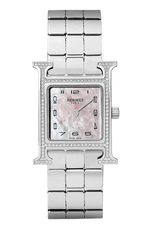 Silver Heure H 21mm small stainless steel, mother-of-pearl and diamond watch | Hermès Timepieces | NET-A-PORTER