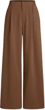 High Waist Solid Pleated Wide Leg Trousers - Cider