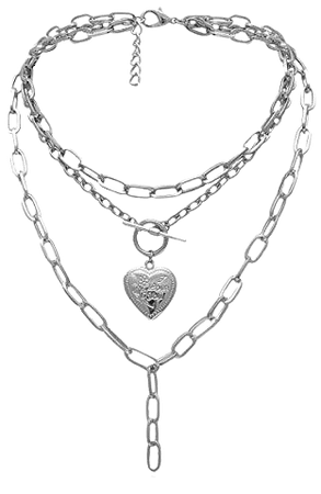 Ingemark Statement Cool Punk Chunky Chain Toggle Necklace for Women Girls Heart Shaped Photo Locket Pendant Layered Heart Locket Necklace (Style 3 Silver) - PRTYA