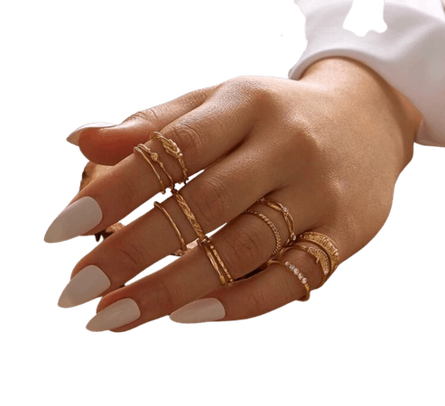 gold rings w/ white nails