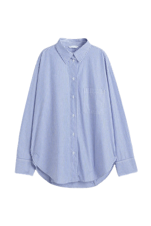 Oversized Cotton Shirt - Blue/white striped - Ladies | H&M US