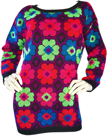1980s Betsey Johnson Punk Label One Size Intarsia Flower Sweater Jumper 80s For Sale at 1stDibs | 1980s jumper, betsey johnson sweaters, betsey johnson 80s