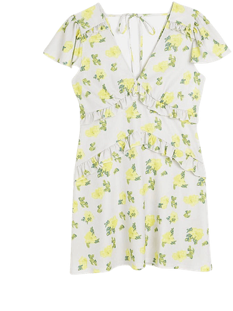 Cream floral frill mini dress | River Island