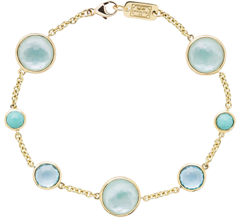 Ippolita Lollipop 7-Stone Link Bracelet in 18K Gold with Turquoise/Swiss Blue Topaz/Amazonite Triplet | Neiman Marcus