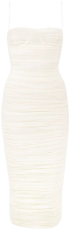Clothing : Bodycon Dresses : 'Sirene' White Gathered Organza Mesh Dress