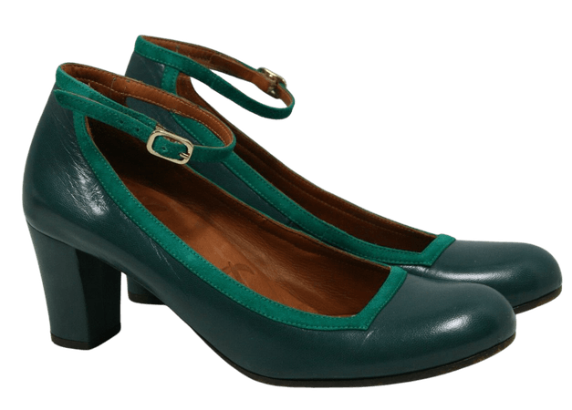 CHIE MIHARA SHOES OCEAN ANKLE STRAP PUMP TEAL LEATHER… - Gem